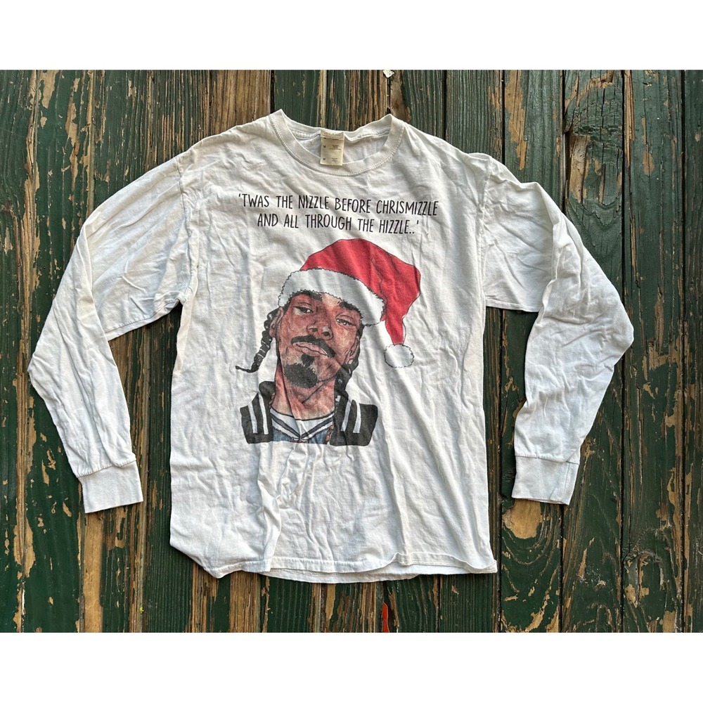 Fruit of the Loom Snoop Dogg Christmas Nizzle Long Sleeve Graphic T-Shirt White